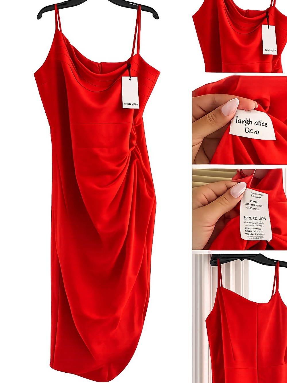Lavish Alice Red Draped Cocktail Dress NWT Size UK 20 / US 16